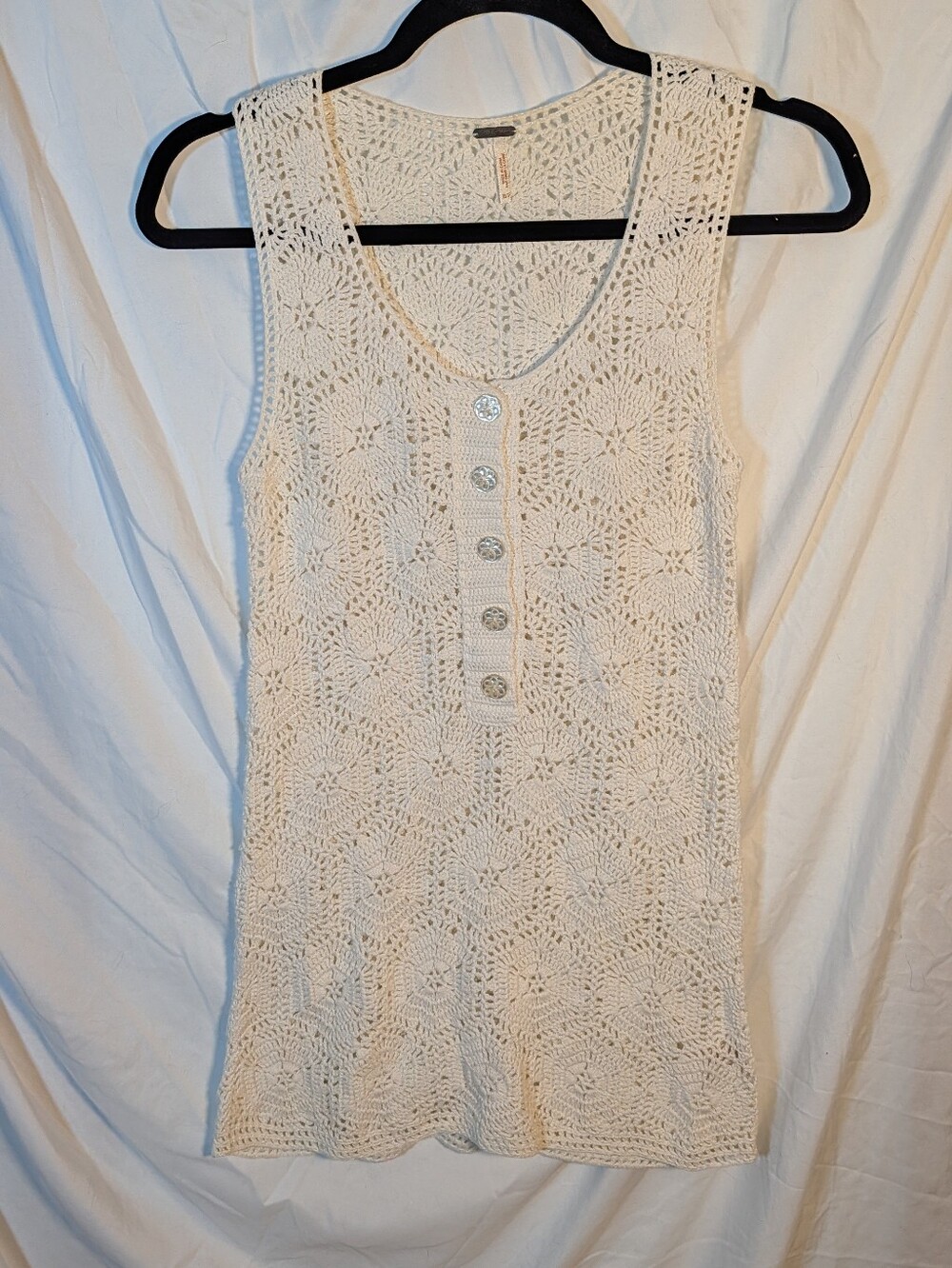 Free People Cream Crochet Button-Front Tank - Picture 2 of 6